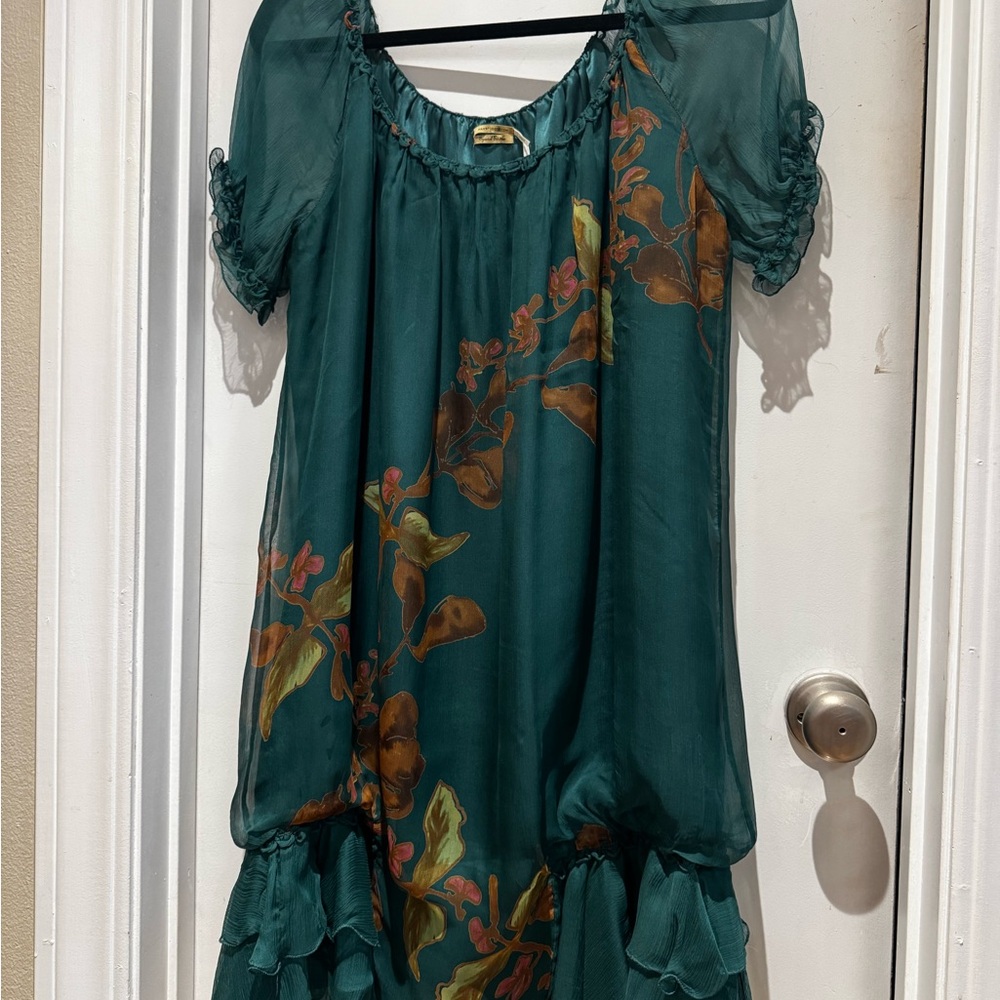Max Studio Teal and Brown Floral Dress